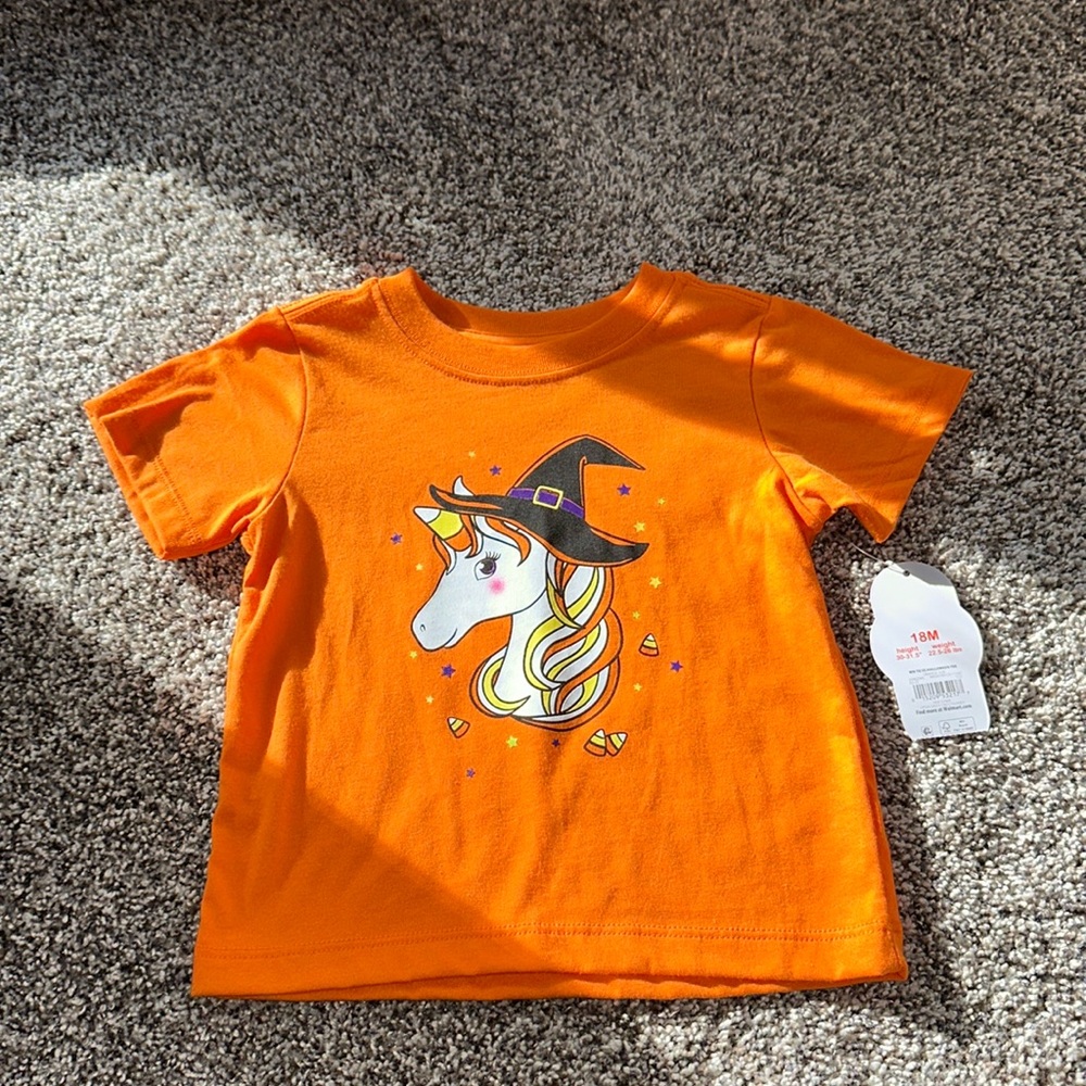 NWT Wonder Nation Brand Orange Halloween Unicorn T Shirt Size 18 MON